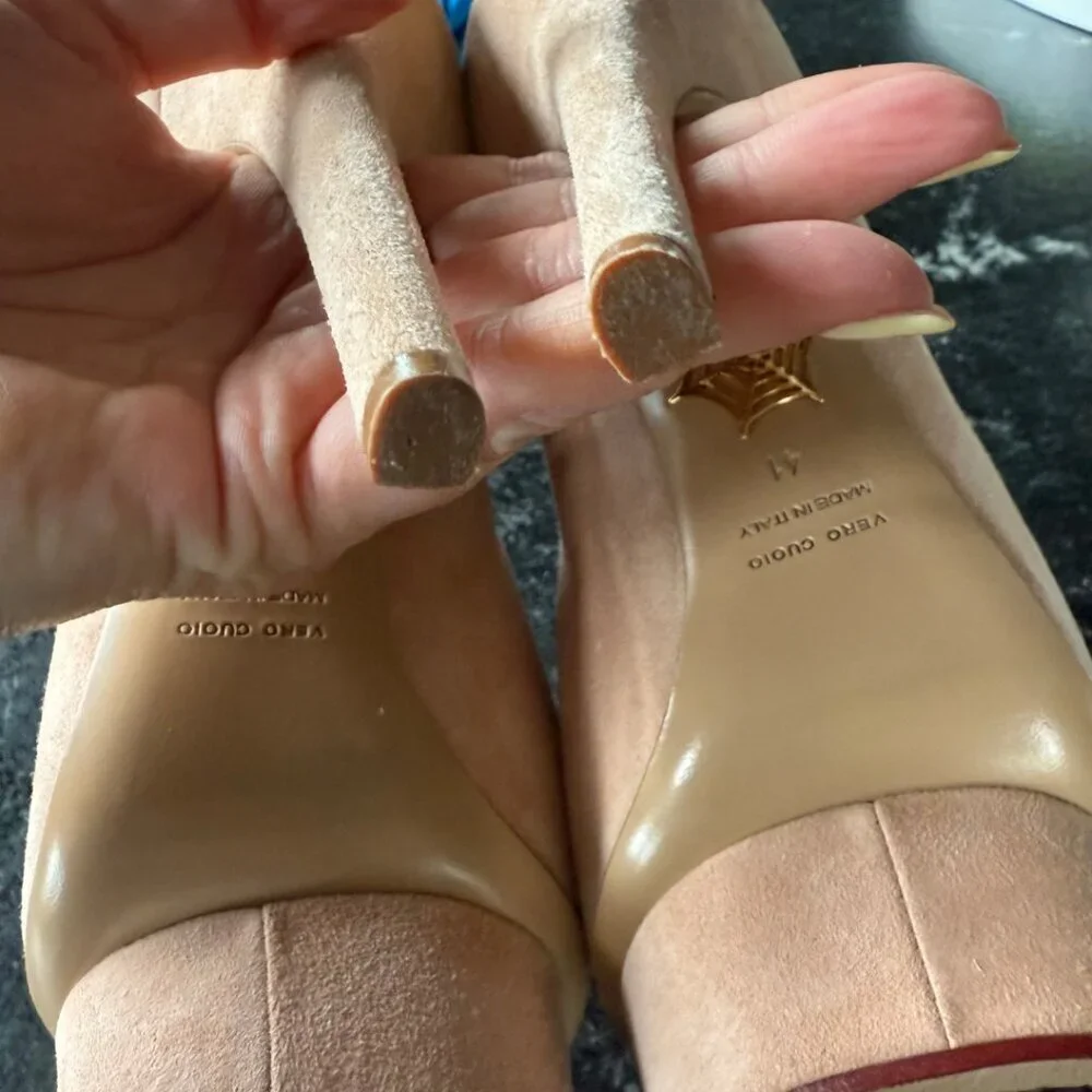 Charlotte Olympia DOLLY Platform Pumps Heels BLUSH NUDE Suede Shoes Womens 41